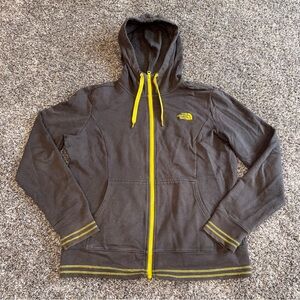 The North Face Hoodie Womens Large Gray Yellow Jacket Sweater Sweatshirt
